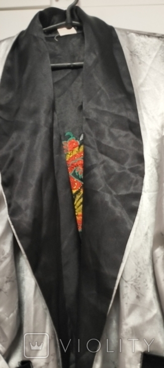 Двухсторонний мужской атласный халат (кимоно) с вышивкой Дракона, размер L, фото №7