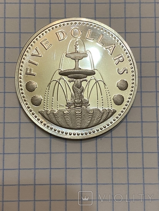 Барбадос 5 долларов 1974 серебро 31.1 грамм, фото №3