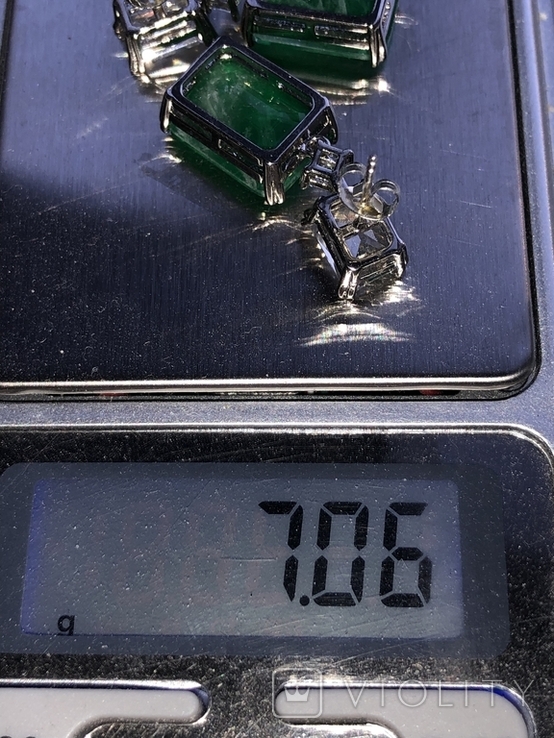 Серьги серебро с природными дуплетами 14х10 мм цвет изумруд, фото №5