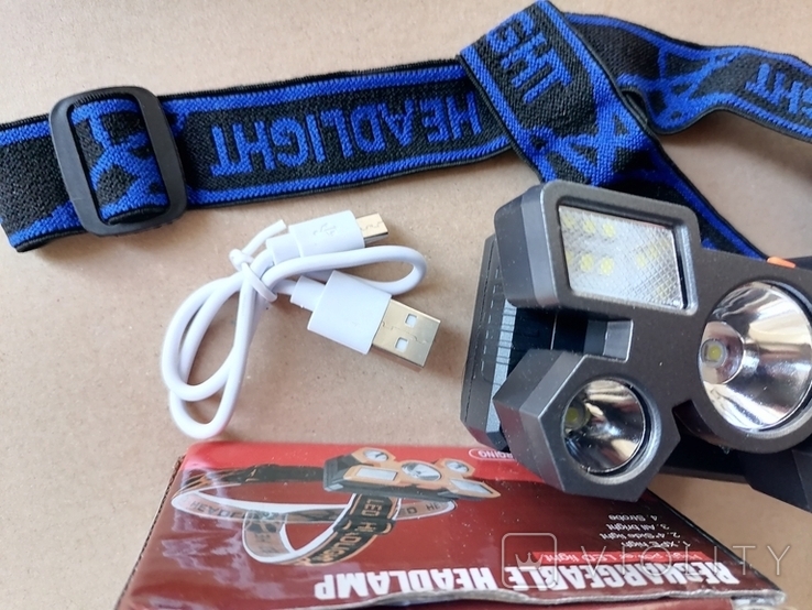 Налобный фонарик перезаряжаемый / Ліхтарик на голову, USB, 5 LED., фото №5
