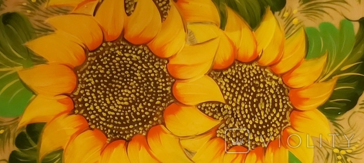 Деревянная Тарелка росписная соняшники с подписью автора, фото №3