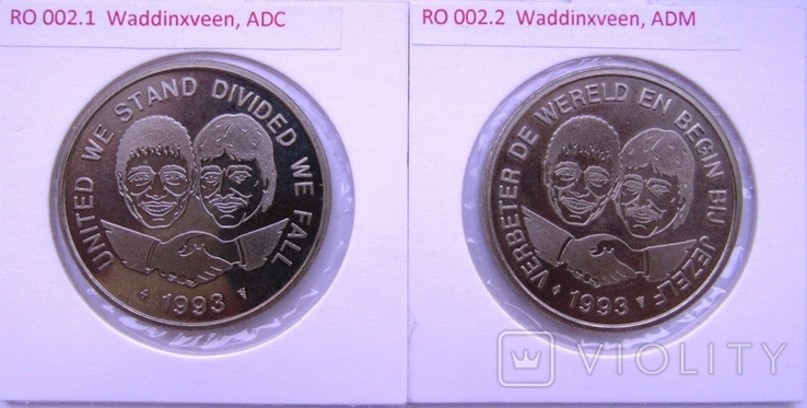 Нидерланды, набор*2 шт 1 peace 1993 нидерл+англ "ADM - анти-дискриминационная монета", фото №2