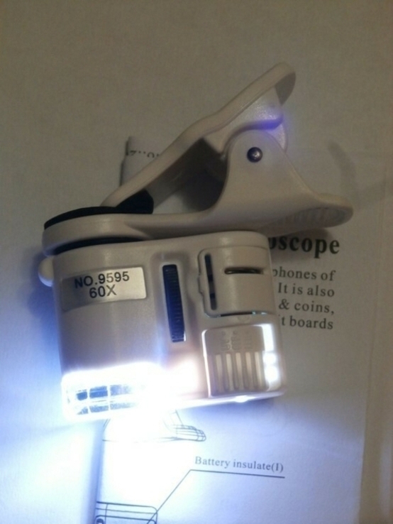 Микроскоп для смартфона 9595W Увеличения 60X крат LED подсветка зажим под камеру телефона, photo number 2