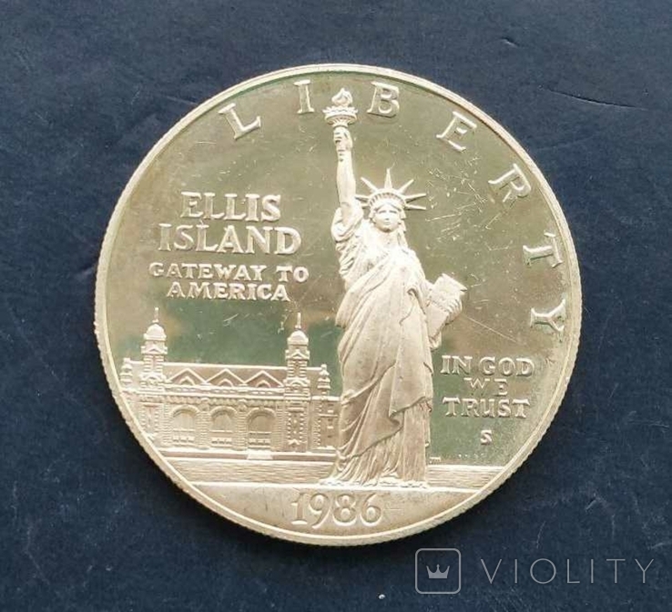 Серебряный 1 доллар 1986 г, США (26,85 г.; 0.900), 100 лет Статуе Свободы, фото №2