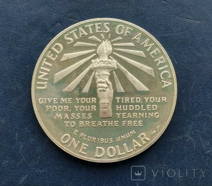 Серебряный 1 доллар 1986 г, США (26,85 г.; 0.900), 100 лет Статуе Свободы, фото №3