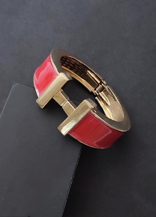 Стильний золотистий браслет в стилі Hermes, з емалью, Америка, numer zdjęcia 3
