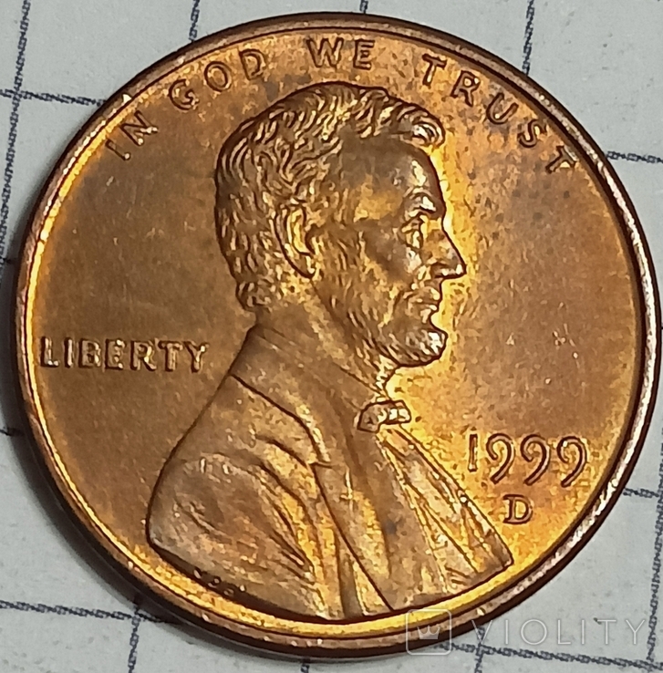 США 1 цент 1999 D, фото №2