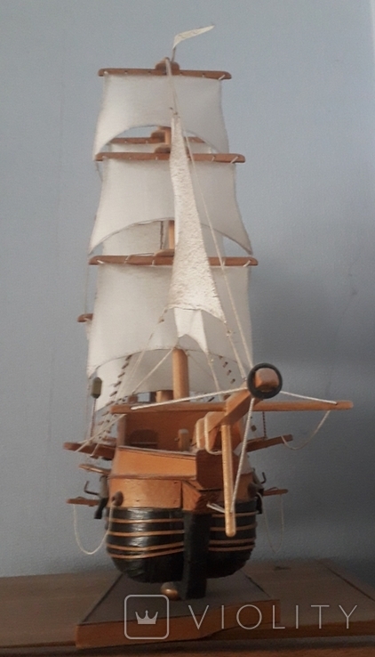 Большая модель трехмачтового парусника ручной работы, 2000 г. - 55х60х18 см., фото №10