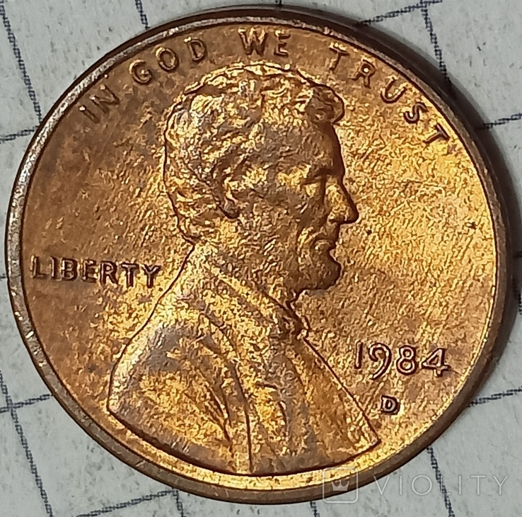 США 1 цент 1984 D, фото №2