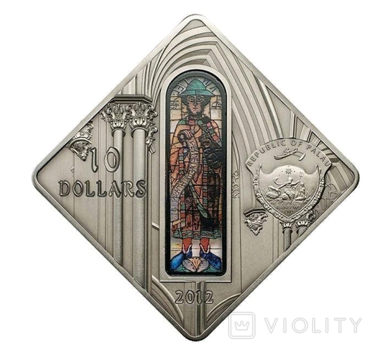 Собор в Аугсбурзі ~ Срібна монета з вітражною вставкою, фото №2