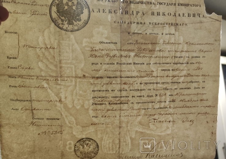 Старинный паспорт периода правления Александра II ( бланк образца 1859 года )., фото №12