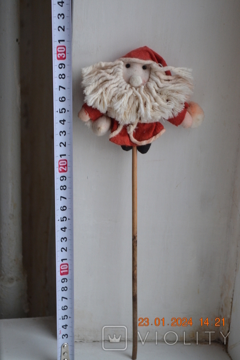 Новогодняя игрушка "Дед Мороз (Санта Клаус)" на палочке. Ткань. Высота 31 (10) см. №19, фото №10