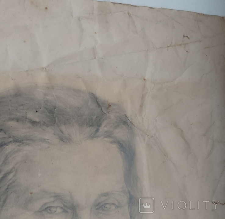 1942 р. Павлюк А.Г. Жіночий портрет (Анохіна,Семипалатинськ) папір олівець 42Х29 см, фото №6