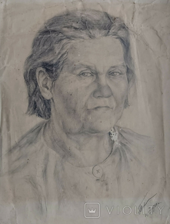 1942 р. Павлюк А.Г. Жіночий портрет (Анохіна,Семипалатинськ) папір олівець 42Х29 см, фото №9