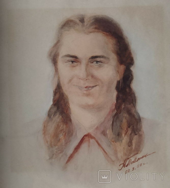 1950 р. Павлюк А.Г. Портрет дівчини папір акварель 40Х29.5 см, фото №7