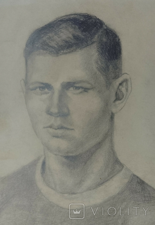 1946 р. Павлюк А.Г. Футболіст (старшина Федорець) папір олівець 41Х29 см, фото №5