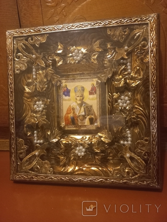 Икона Николая Чудотворца.Киот.ф-т.35.5х34см., фото №2