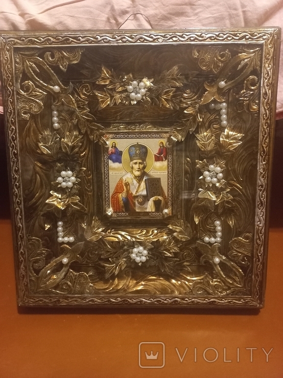 Икона Николая Чудотворца.Киот.ф-т.35.5х34см., фото №7