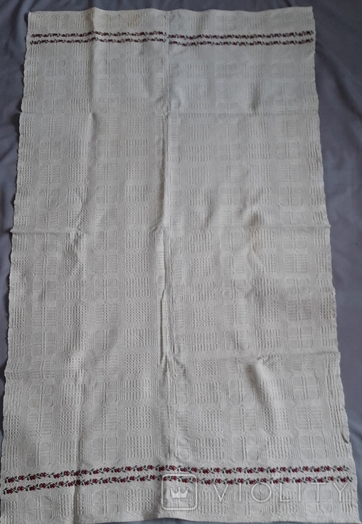 Скатертина 147х86см, тканий візерунок і вишивка хрестиком., фото №3