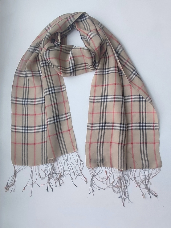 Трендовий бежевий шарф в клітку Burberry london , made in Nenal, фото №4