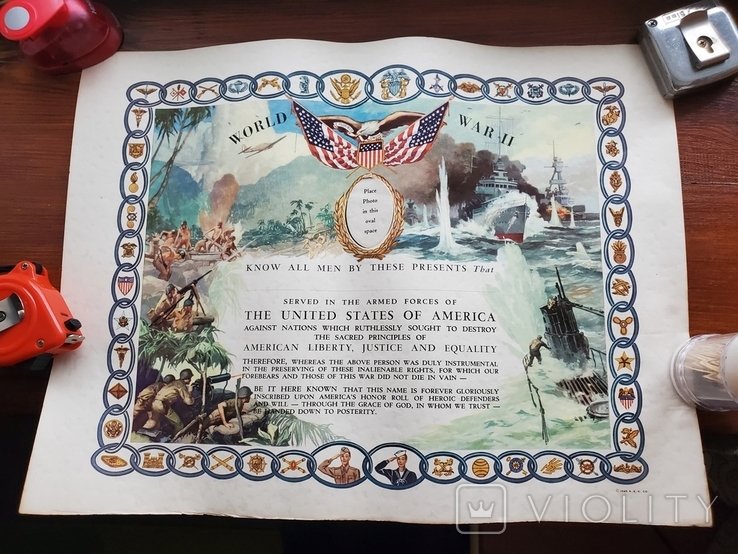 Памятный сертификат США WW2 1945, фото №2