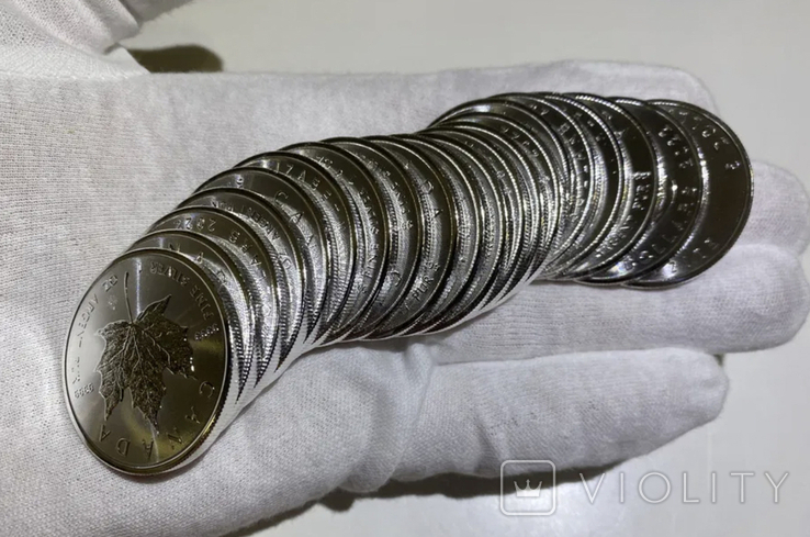 20 штук срібна монета Канадскький кленовий лист, фото №2