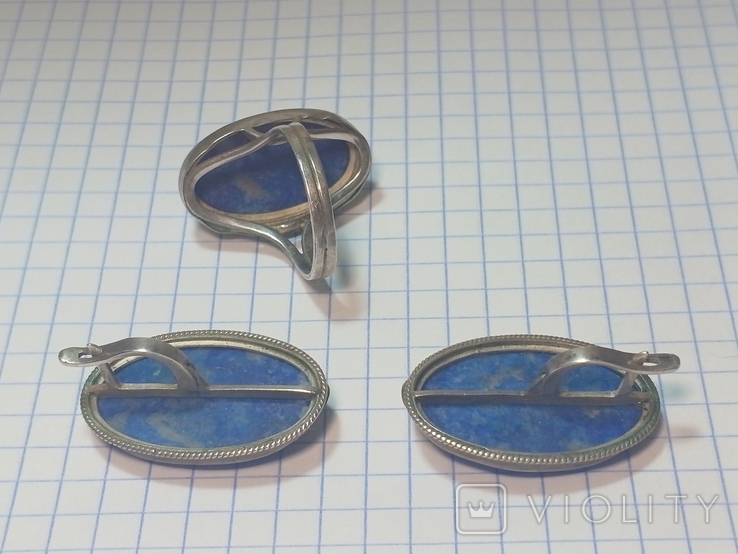 Серьги и кольцо серебро лазурит, фото №7