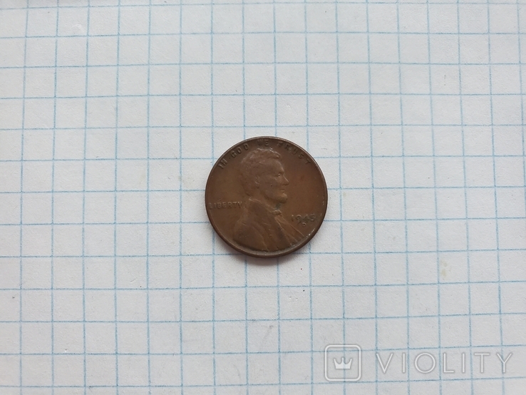 1 cent цент 1945 D США USA, фото №2