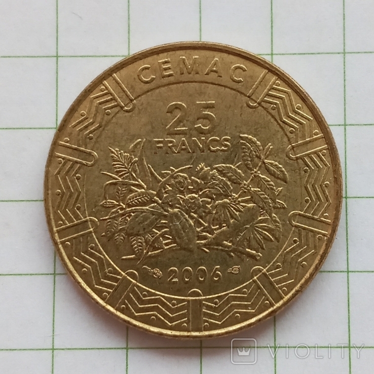 Центральная Африка 25 франков 2006 год, фото №3