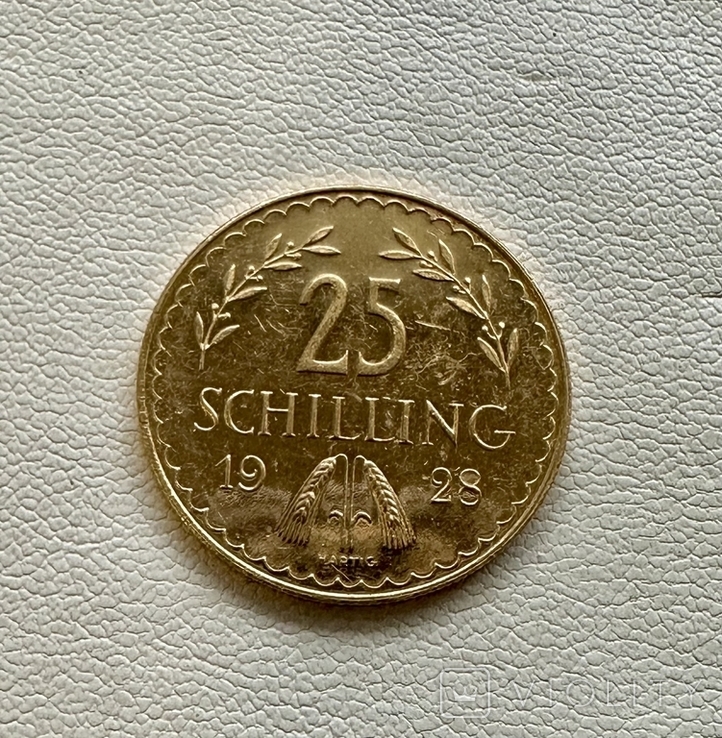 25 шиллингов 1928 год Австрия, золото 5,88 грамм 900, фото №2