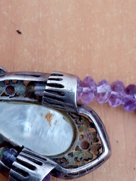 Аметистовые ожерелье с серебряным кулоном ручная работа, фото №4