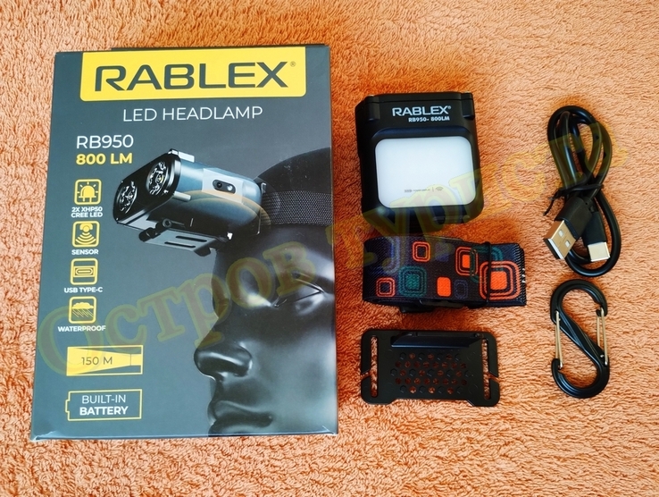 Налобный фонарь аккумуляторный Rablex rb950 Type-C 800LM сенсорный, фото №2