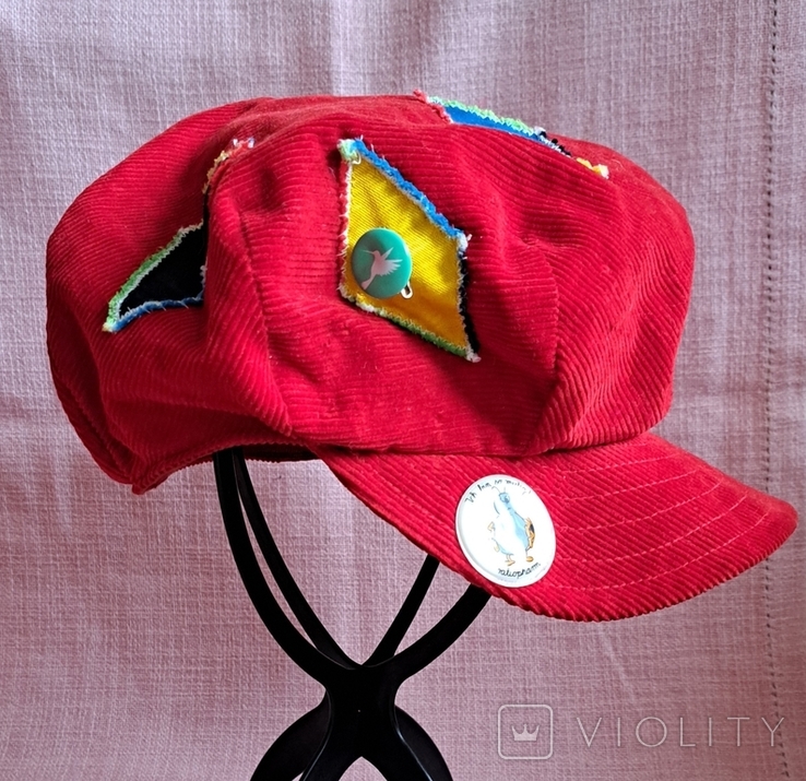Красная вельветовая кепка клоуна с знаками, значки карнавал 2015 Kinderfasching, фото №3