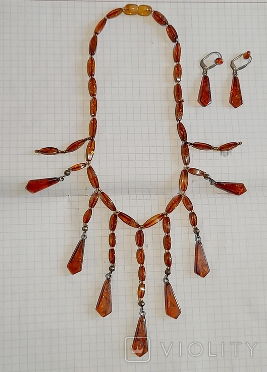 Набор ожерелье и серьги янтарь, фото №2