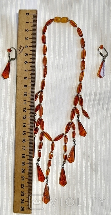 Набор ожерелье и серьги янтарь, фото №7