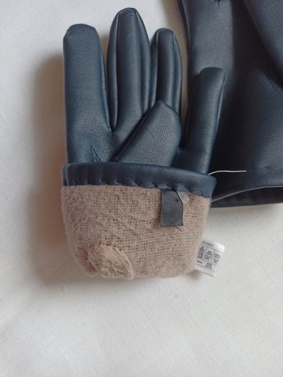 Перчатки женские под кожу утепленные синий цвет М, фото №5