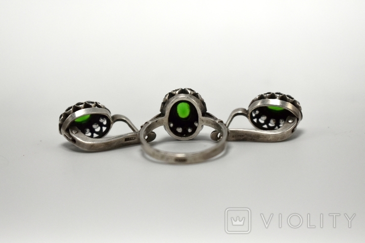 Серебреный набор кольцо и серьги, фото №5