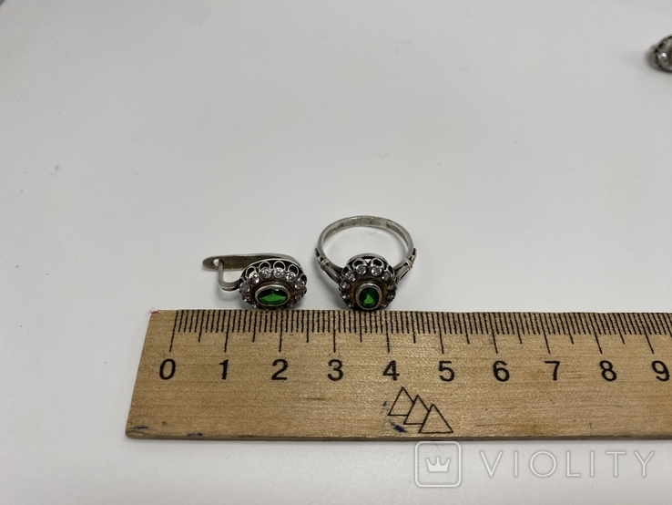 Серебреный набор кольцо и серьги, фото №7