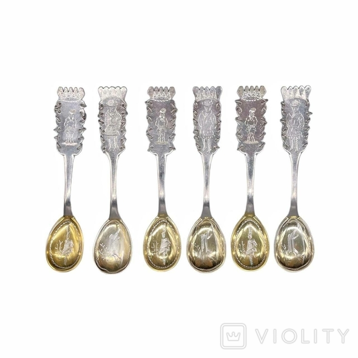 A set of silver spoons and sugar tongs of the Sámi (Lapland) people ...
