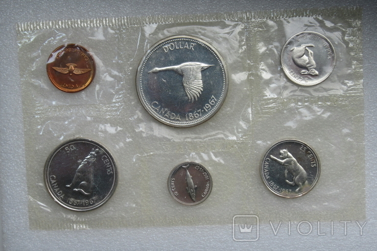 Юбилейный набор 1967 г. 100-летие Конфедерации Канада, в банк. запайке, 4 монеты - серебро, фото №5
