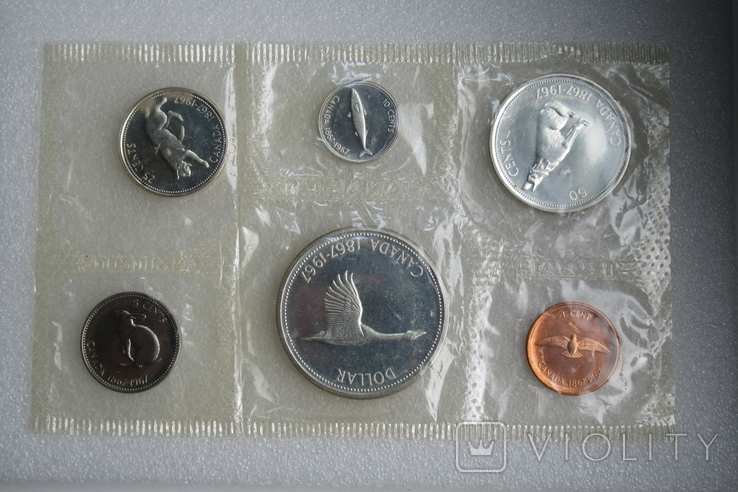 Юбилейный набор 1967 г. 100-летие Конфедерации Канада, в банк. запайке, 4 монеты - серебро, фото №7