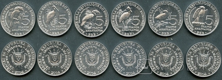 Бурунді Бурунді - Набір з 6 монет x 5 франків 2014 Птахи