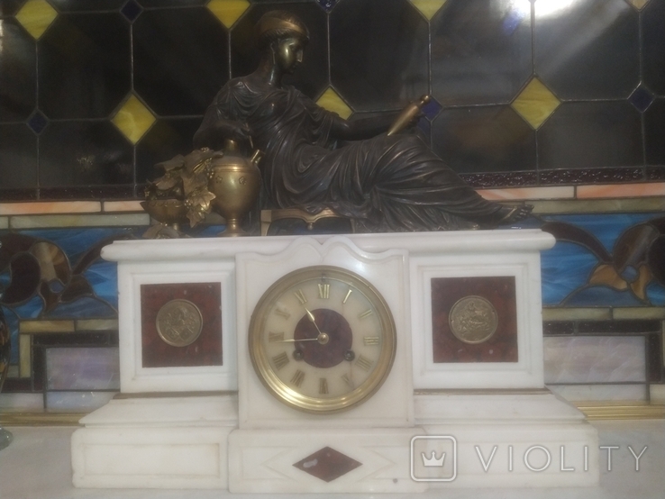 Часы старинные каминные Жозефина подарки Наполеона бронза мрамор механика Франция, фото №2