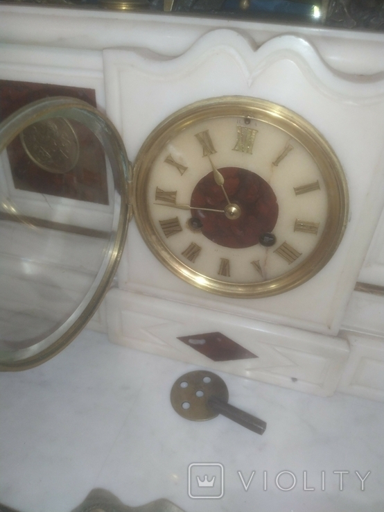 Часы старинные каминные Жозефина подарки Наполеона бронза мрамор механика Франция, фото №7
