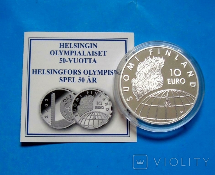 Финляндия 10 евро 2002, proof. 50 лет Олимпийским играм в Хельсинки., фото №4