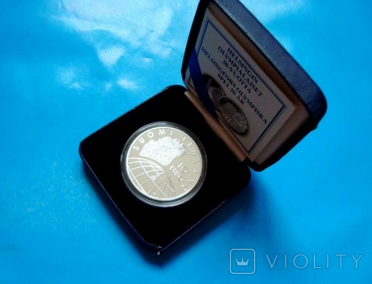Финляндия 10 евро 2002, proof. 50 лет Олимпийским играм в Хельсинки., фото №5