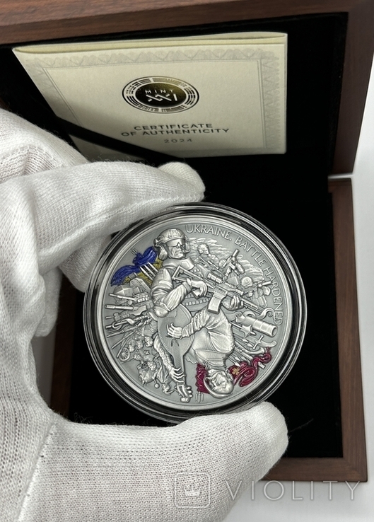 Монета Україна. Загартована в боях, срібло 2 унціі, фото №8
