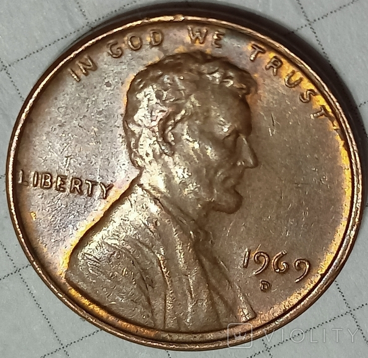 США 1 цент 1969 D, фото №2