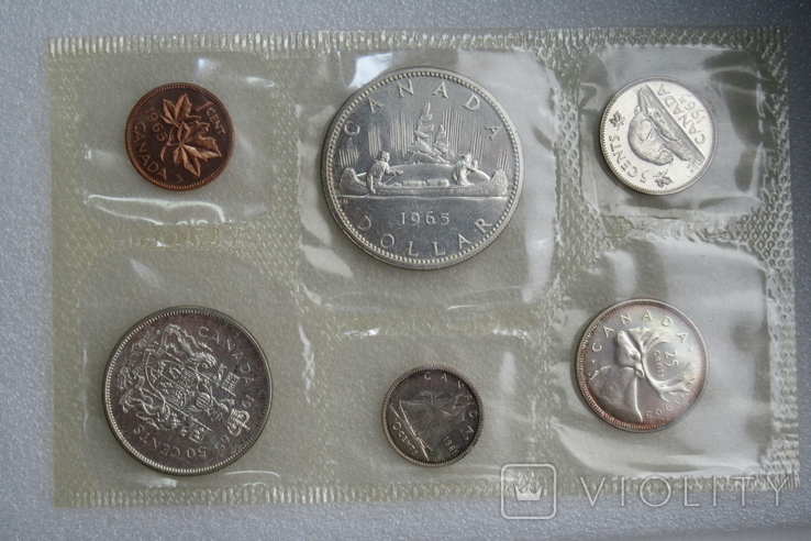 Годовой набор 1965 г. Канада, в банковской запайке, 4 монеты - серебро, фото №3