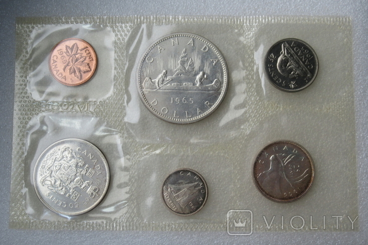 Годовой набор 1965 г. Канада, в банковской запайке, 4 монеты - серебро, фото №4